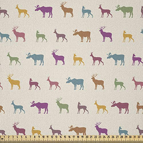 ABAKUHAUS Hirsch Stoff als Meterware, Tier Silhouetten Muster, Microfaser Multi Zweck Dekostoff für Kunsthandwerke, 3M (230x300cm), Mehrfarbig