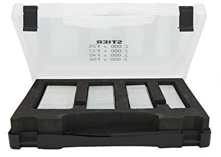 STIER Stauchkopfnägel Set(Brads) in Handwerkerkoffer 25-50 mm, 8000 Stück, für Druckluftnagler oder Nagelpistole, Stiftnägel