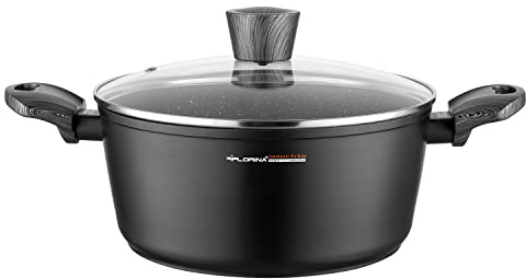 FLORINA Bono hög kastrull 24 cm induktion, 4 l, aluminium, full induktion botten, glaslock, non-stick-beläggning PFOA-fri marmor, lämplig för alla typer av spisar, vitrokeramik, el, gas, 1G0075