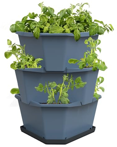 GUSTA GARDEN Paul Potato Kartoffelturm 3 Etagen Blau - Hochbeet Turm Kartoffeln - Garten & Balkon - Schädlingsschutz - 0,2m² - 56L Erdvolumen