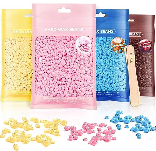 Hartwachsbohnen zur Haarentfernung, 400g Wachsperlen mit 10 Holzspatel Enthaarung für Ganzkörper Enthaarung, Heißwachs, Brazilian Waxing, Beine, Gesicht und Arme