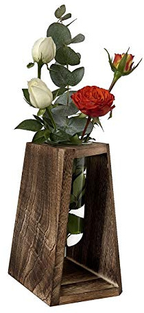Pimaja Test Tube propagation station Unique Test Tube Vase with Geometric Wooden Stand for Home&Office Decoration (Dark Brown)