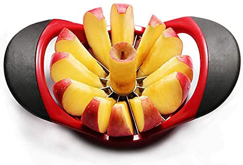 Good Grip Apple Corer Slicer-Divider-Cutter-Wedger, mango ergonómico de agarre de goma, 12 cuchillas,tamaño grande,resistente y resistente a la corrosión,cortador de manzana,fácil de corar,rojo/negro