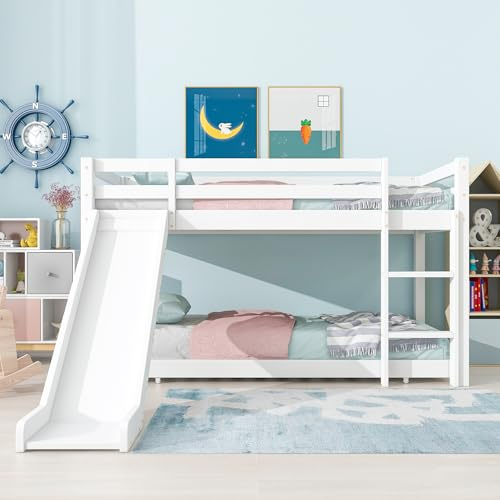 LTGB Children's Cabin Bed Frame with Slide & Ladder, Adjustable Lower Bed | 90x200+90x190 cm, Bunk Bed for Kids with Adjustable Ladder and Slide, Ideal for Any Room