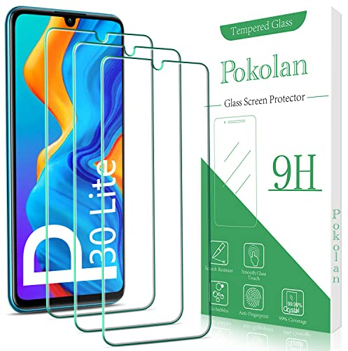 Pokolan 3 Stück Schutzfolie für Huawei P30 Lite, Frei von Kratzern, 9H Härte, HD Displayschutzfolie, Blasenfreie, 2.5D Runde Kante Einfach Installieren