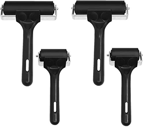 Urvoo 4 Pack Soft Rubber Brayer, Rubber Glue Roller for Printmaking Ink Paint Block Stamping Gluing Wallpaper and Arts & Crafts(2 Pcs 2.4 inch and 2 Pcs 4 inch) (4-Pack)