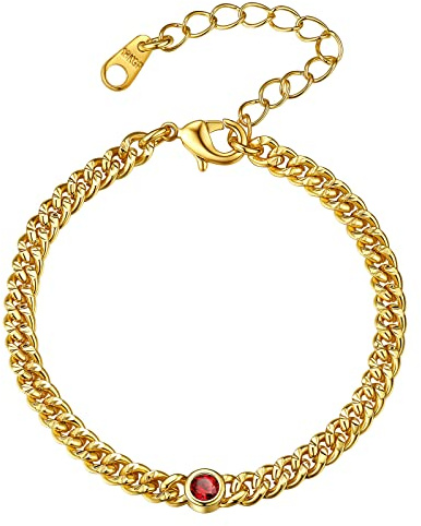 FindChic Damen Armband mit Mondstein aus Hochwertig plattiertes 22 Karat Gold Figaro Armkette