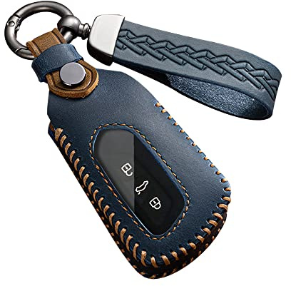 ontto Autoschlüssel Hülle Schlüsselcover Passt für VW ID.3 ID.4 GTX Golf 8 GTI Seat Leon MK4 Tarraco Skoda Octavia Enyaq Cupra 2020-2023 Fernbedienung Schlüsselanhänger Leder Schlüsseletui-B Blau