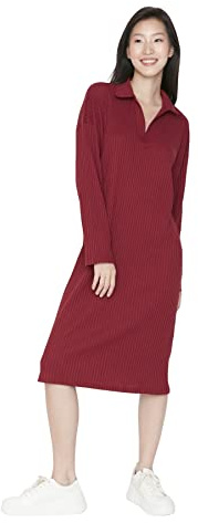 TRENDYOL Dam Dam Mini Bodycon Rund hals stickad klänning, Burgund, L