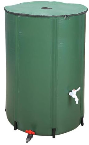 LEADZM 380 Liter Faltbar Regentonne, Tragbarer Wasserauffangbehälter, Regenwassertonne mit Filter Zapfhahn Überlaufset, Regenwassersammelsystem Fallrohr, Regenwassertank