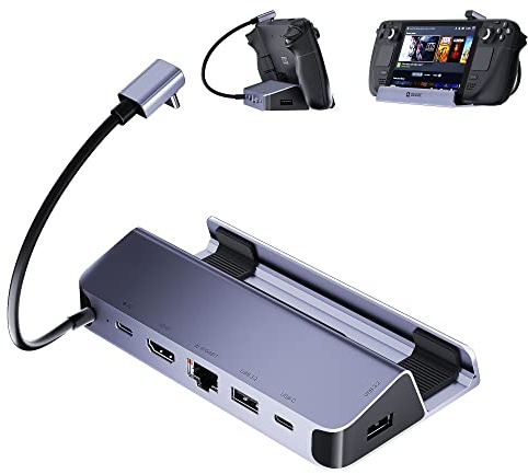QUUGE Steam Deck Dock, 6-in-1 Docking Station for Valve Steam Deck with HDMI 2.0 4K@60Hz, 2×USB-A & USB-C 5Gbps, Gigabit Ethernet, 100W PD Charging, Steam Deck Accessories | 100W PD input, 5Gbps USB ports, compact stand design, anti-slip base, cable-friendly layout, for laptop and desktop workflows
