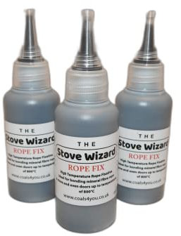 The Stove Wizard Stove Rope Adhesive Glue 150ml (3 x 50ml), Black, Heat Resistant to 800°C, Easy Application for Log Burners, Multi Fuel Stoves, Pizza Ovens and Cookers