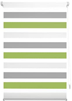 Decorblind | Doppellagiges Rollo ohne Werkzeug und ohne Bohren, Maße: Breite 97 x Länge 180 cm, Maße Stoff: 94 x 175 cm, Nacht- und Tagesrollo, Pistaziengrau, Jalousien für Fenster