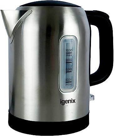 Igenix IGK01022SS Cordless Electric Jug Kettle, 2200 Watt Rapid Boil, 1 Litre Capacity, 360° Base, Cord Storage, Removeable, Washable Filter, Boil Dry Protection, Stainless Steel