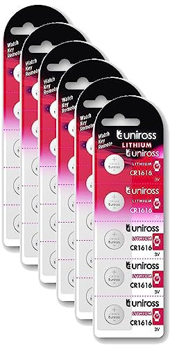 Uniross Pack de 6 x 5 Piles Lithium CR1616, 3V