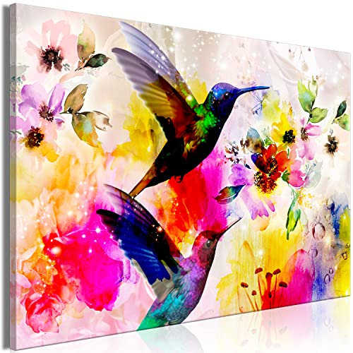 B&D XXL - Akustikbild Kolibri Bilder Akustikschaum Hochleistungsschallabsorber Schallschutz Leinwand 1 tlg Wandbild Raumakustik Schalldämmung Vogel Blumen Natur bunt wie gemalt