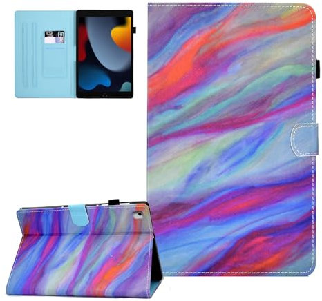 CASAFUNY Hülle für iPad 10,2 Zoll 2021/2020/2019, ipad hülle 9.Gen/8.Gen/7.Gen, PU Leder Tablette Schützhülle Multi-Winkel Ständer Cover Case Auto Schlaf/Wach für iPad 10,2 Zoll, Bunter Marmor