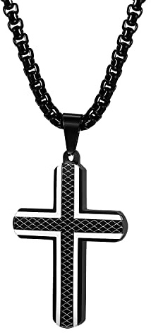 OIDEA Collana Crocifisso Uomo in Acciaio Inossidabile Catenina con Ciondolo Croce Nero Pendente da Ragazzo San Benedetto: Regalo per Battesimo Cattolico Preghiera Stile 1