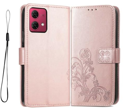 GOKEN Funda para Motorola Moto G84, Leather Folio Carcasa con Billetera con Magnético, Relieve Dibujo, TPU PU Cuero FILP Case Cover con Soporte/Tapa Tarjetas, OroRosa