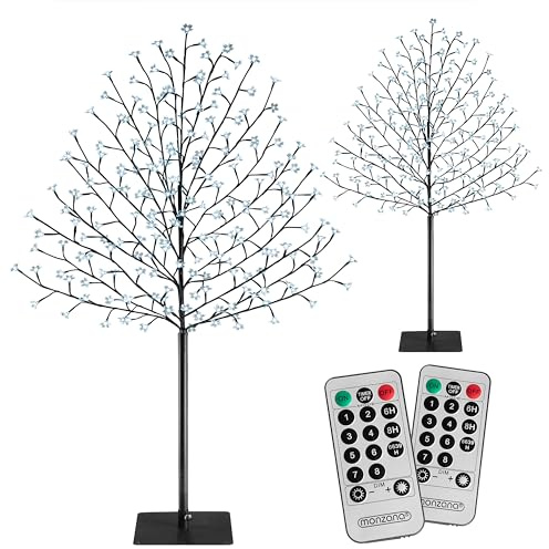 Monzana Albero Luminoso 2 pz Alberi Fiori Ciliegio 180cm 200 LED Telecomando Timer 8 Modi Illuminazione Interno Esterno Bianco Freddo