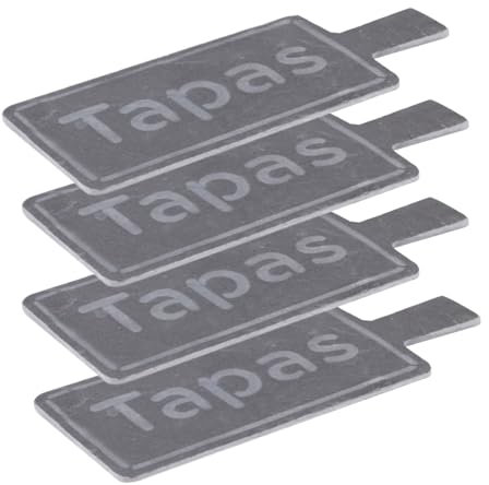 Marrakesch Stilvolles 4er Set Servierbrett aus Bambus 23 x9 cm Groß – Brettchen Bako Mit Tapas-Motiv und praktischem Griff - Perfekt für Tapas und Snacks