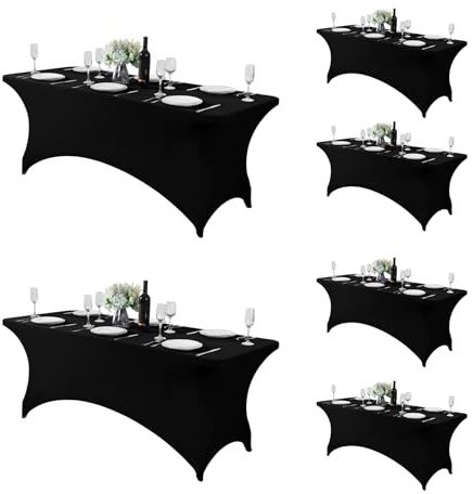 Fokitut 6 Pack Spandex Table Cover for 6FT Table Universal Fitted Stretch Tablecloth for Party, Banquet, Wedding and Events-Black