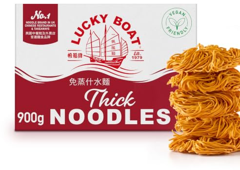 LUCKY BOAT No.1 Thick Chow Mein Wheat Noodles 900G - Vegan - 1 Pack | Egg Free, Vegetarian & Vegan Restaurant Quality Noodles