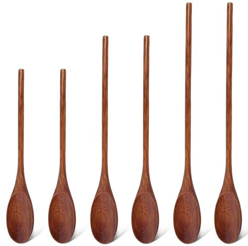 HANSGO 6PCS Wooden Mixing Spoons Set, 10/12/14 Inches Wooden Spoons for Cooking, Baking & Barista, Heat Resistant & Non-Scratch, Fits All Pots and Bowls
