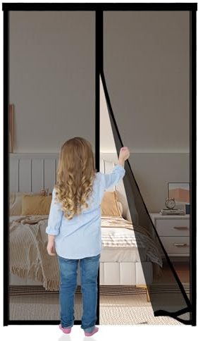 Magnet Fliegengitter Tür 90x190cm,Moskitonetz Tür,Insektenschutz Vorhang Balkontür,Fliegenvorhang Schiebetür,Automatisch Verschließen, Klebemontage Ohne Bohren,Schwarz
