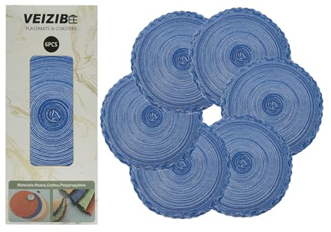 VEIZIBEE Tappetini da Tavolo Resistente al Calore, Tovagliette da Pranzo Intrecciato Pizzo, Lavabili Antiscivolo Rotondi per Cucina, Stile Europeo (Blu, 30cm)
