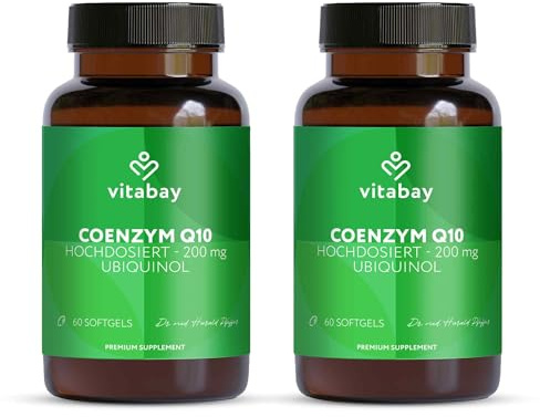 Vitabay Coenzym Q10 Ubiquinol 200 mg – 120 Kapseln – hochdosiert | natürliches Q10 in aktiver Form (Ubiquinol) aus pflanzlicher Fermentation gewonnen – Laborgeprüft in Deutschland