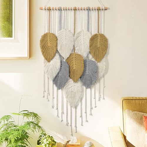 LOMOHOO Makramee-Wandbehang, Boho-Heimdekoration, böhmische gewebte Dekoration für Schlafzimmer, Wohnzimmer, Wohnheim, Galerie, perfekte handgefertigte Geschenkideen, 41,9 x 78 cm (B x L)
