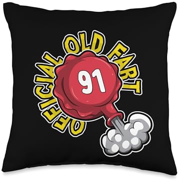 91st Birthday Official Old Fart Funny Red Whopee Cushion Throw Pillow