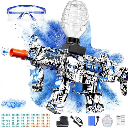 Electric Gel Ball Blaster, High Speed Automatic Splatter Ball Blaster with 60000+bullet and Goggles, Rechargeable Splatter Ball Toys for Outdoor Activities Shooting Game Party Favors，water bullet.