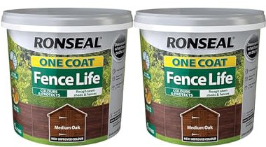 FAB INT PRODUCTS Fence Life Wood Treatment, 2 x 5 litres, One Coat Formula (2X Medium Oak)