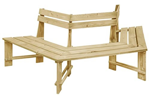 Makastle Baumbank Holz 240 x 208 x 87 cm Halb-Hexagonal Bank Garten Bank Sitzbank Gartenbank Parkbank, Braun