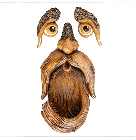 BIANBHUO Statue Décoration Statue de Jardin Résine Visage Écorce Grimace Caractéristiques du Visage Décoration Pâques Extérieur Patio Décoration de Jardin Extérieur Résine Mangeoire à Oiseaux Jardin
