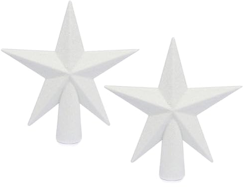 YYCRAFT Weihnachtsbaumspitze mit Glitzerstern, 10,2 cm, Weiß, 2 Stück