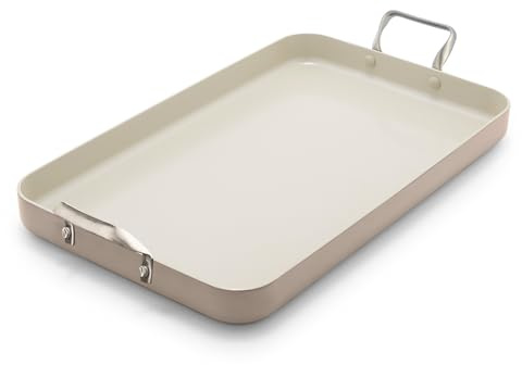GreenPan 18 x 11 Double Burner Griddle Pan, Hard Anodized Healthy Ceramic Nonstick PFAS-Free, Stainless Steel Handles, Stovetop Cooking, Dishwasher Safe, Oven & Broiler Safe Cookware, Taupe