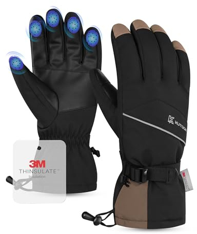 KUTOOK Guantes de Invierno Térmicos Hombre Mujer Esqu Cortaviento Deportivos Impermeables Antideslizantes Pantalla Táctil para Esquí Snowboard Patinaje sobre Hielo Senderismo Blanco,M