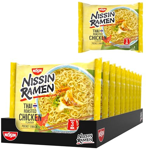 Nissin Ramen - Thai Roasted Chicken, 10er Pack, Instant-Nudeln asiatischer Art, nach thailändischer Rezeptur, schnell & einfach zubereitet, asiatisches Essen (10 x 65 g)