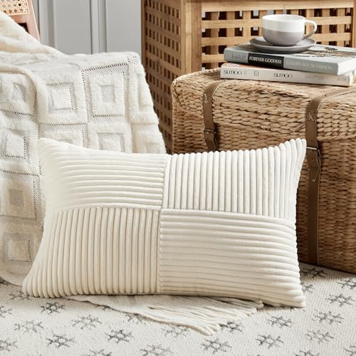 FDTERN 1 st beige örngott 30 x 60 cm mjukt manchesterörngott soffkudde prydnadskudde boho dekoration för soffa sovrum vardagsrum (utan kuddfyllning)