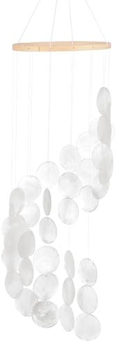 M METERXITY Campana Vento con Conchiglie per Esterni, Campana Vento con Conchiglie Mare e Vetro Mare per Esterni/Patio/Giardino, Campana Vento Artigianale [Bianco]