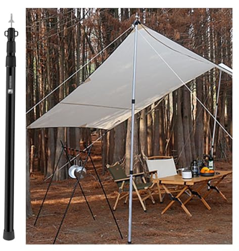 MZZKFC Aluminum Telescoping Tarp Poles Adjustable, Portable Awning Poles with Round Silicone Non-Slip Feet Cover, Outdoor Lightweight Tent Poles Rustproof(Black)
