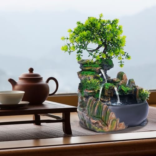 Zimmerbrunnen Wasserfall Zen relaxend - Dekoration Wohnzimmer, Schlafzimmer, wunderbare Steingarten - Meditation und Entspannung - Elektrisch Tischbrunnen Kreislauf - H 28cm