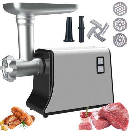 Meat Grinder, Mincer Machine with 4 Accessories, 3 Thicknesses Adjustable, Overheating Protection, Stainless Steel Removable Meat Grinder Electric For Ground Meat, Sausage, Sauce, Noodles