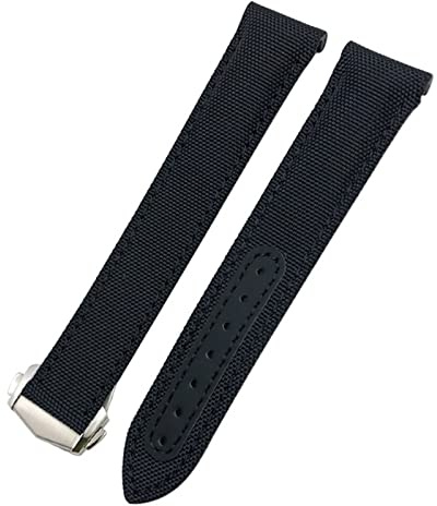 MODBAND 19 mm 20 mm 21 mm Canvas-Leder-Armband für Omega Seamaster 300 Speedmaster AT150 Planet Ocean Nylon-Uhrenarmband(Black White 1-01,20mm)