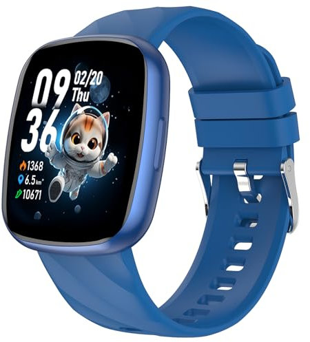 CATGIFF Montre Enfant Non Connectée ou Connectée, Fitness Tracker Montre Intelligente IP68 Étanche avec 100+ Modes de Sport, Cardiofrequencemètre, Podomètre, Cadeau pour Garçons Filles Ados, Bleu Roi