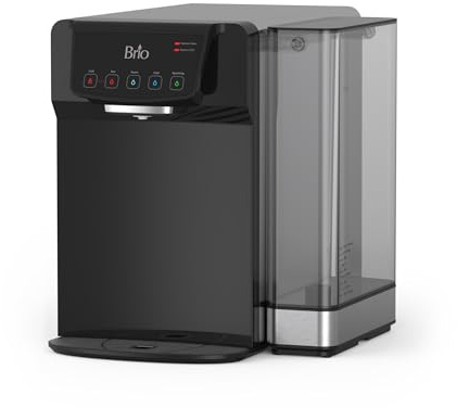 Brio Sparkling 600 Countertop Water Cooler 2 Stage Filter System & UV Water Sterilizer | Reduces PFAS & Microplastics | Instant Hot, Cold, Room Temperature and Sparkling Water Tank + Direct Water Line
