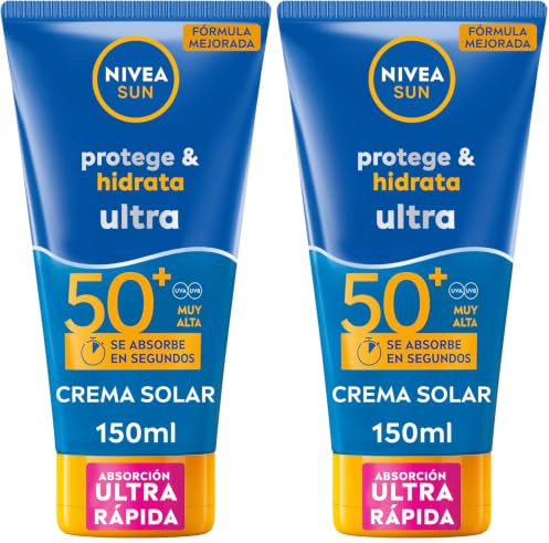 NIVEA SUN Protege & Hidrata Ultra FP50+, crema solar con 48h de hidratación (1 x 150 ml), protector solar ultra resistente al agua, crema hidratante con protección solar UVA & UBV (Paquete de 2)